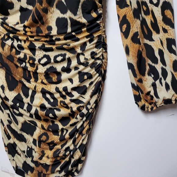 Brown and Black Sexy Long Sleeved Animal Print Dress Size M - Picture 5 of 8